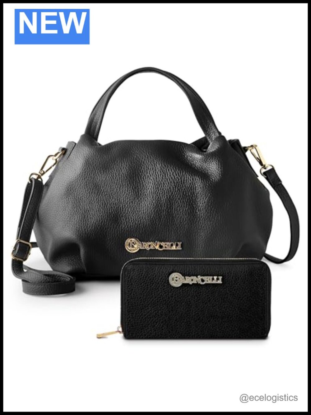 Genuine Italian Leather Satchel Purse with Zip-Around Wallet Set